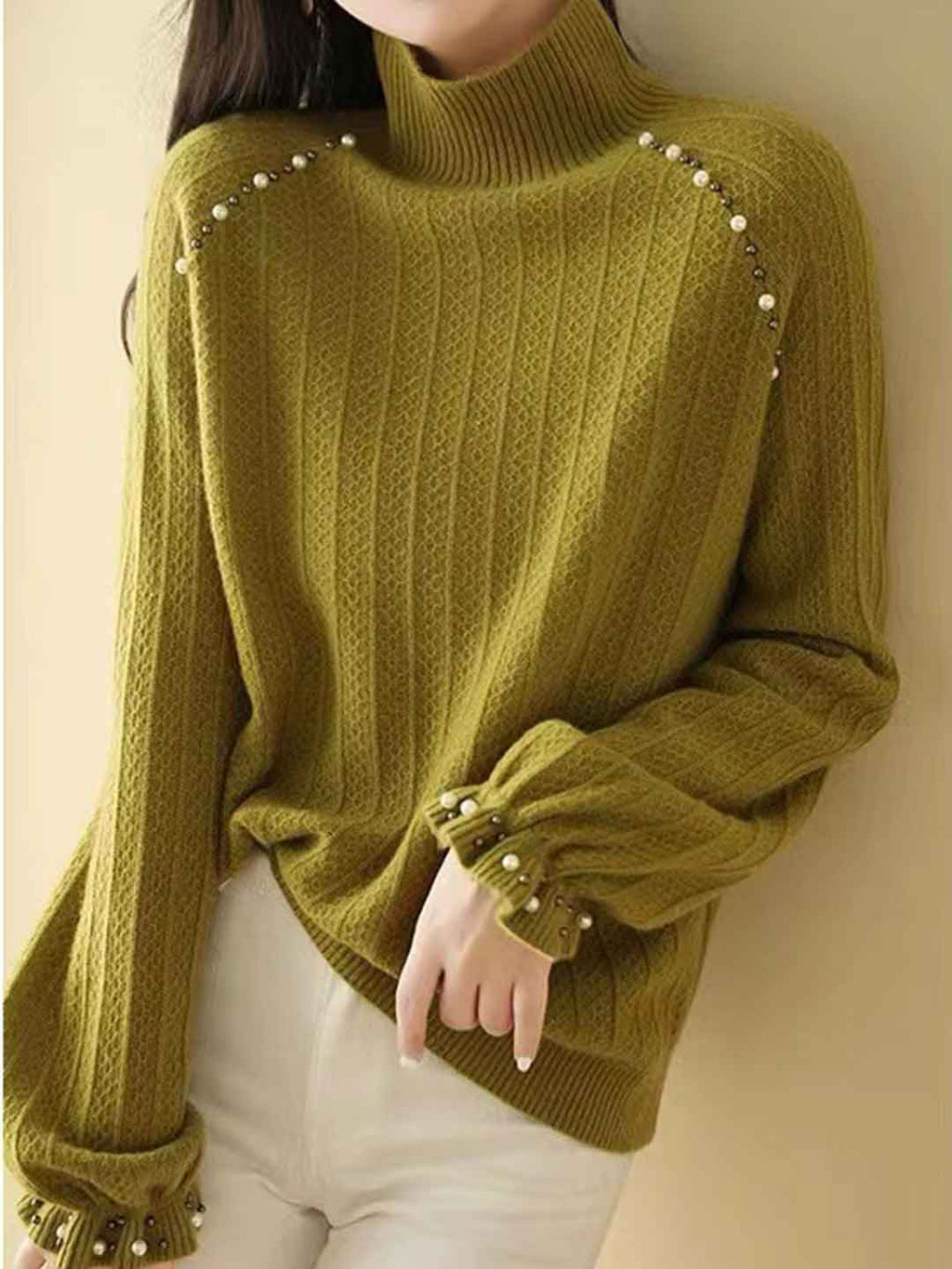 Kimberly Vintage Crew Neck Beaded Knitted Sweater