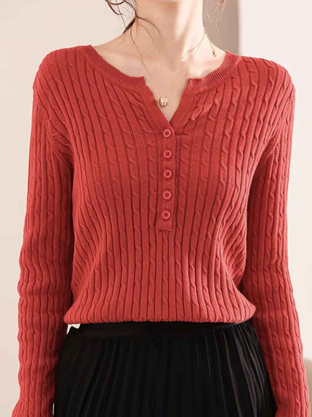 Bella Classic V-Neck Solid Color Knitted Sweater