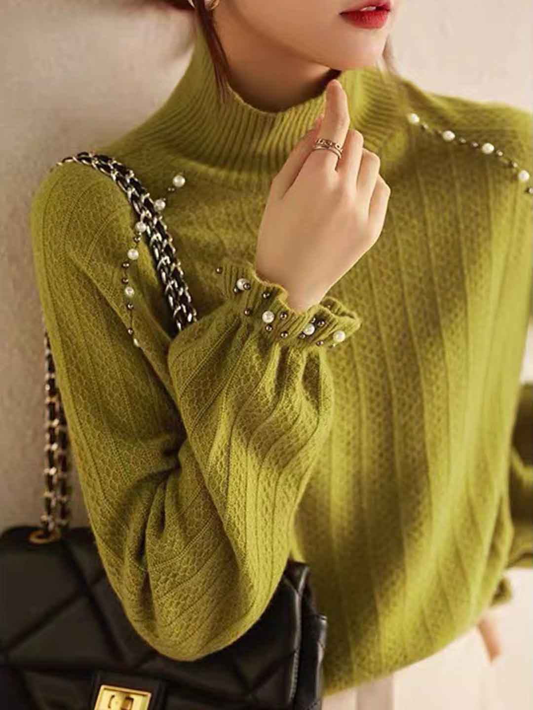 Kimberly Vintage Crew Neck Beaded Knitted Sweater
