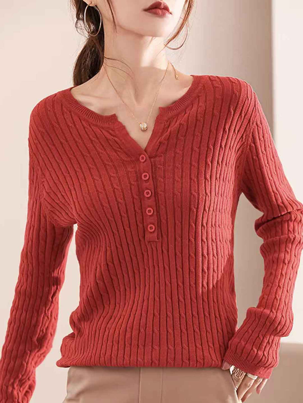 Bella Classic V-Neck Solid Color Knitted Sweater