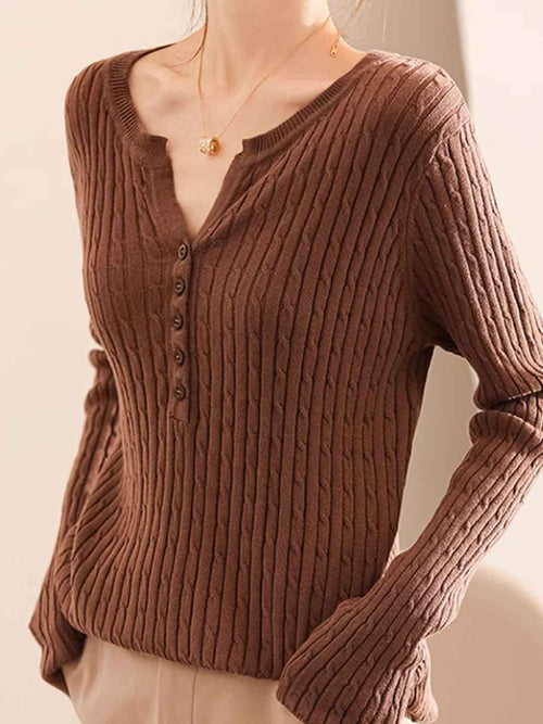 Bella Classic V-Neck Solid Color Knitted Sweater