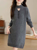Bella Retro Turtleneck Solid Color Knitted Sweater Dress