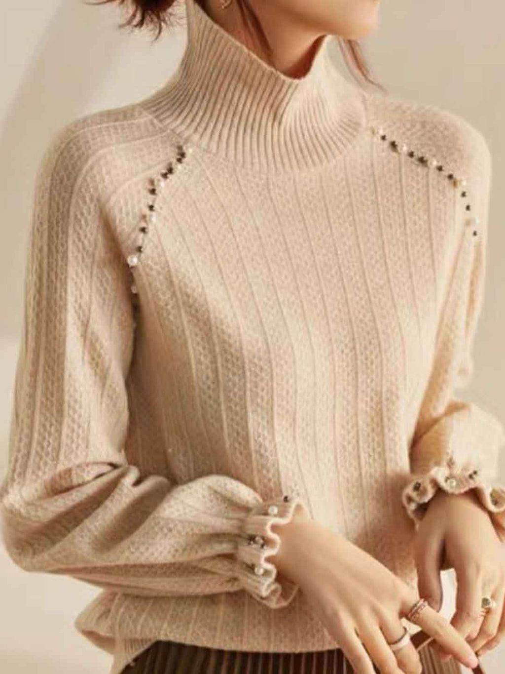 Kimberly Vintage Crew Neck Beaded Knitted Sweater