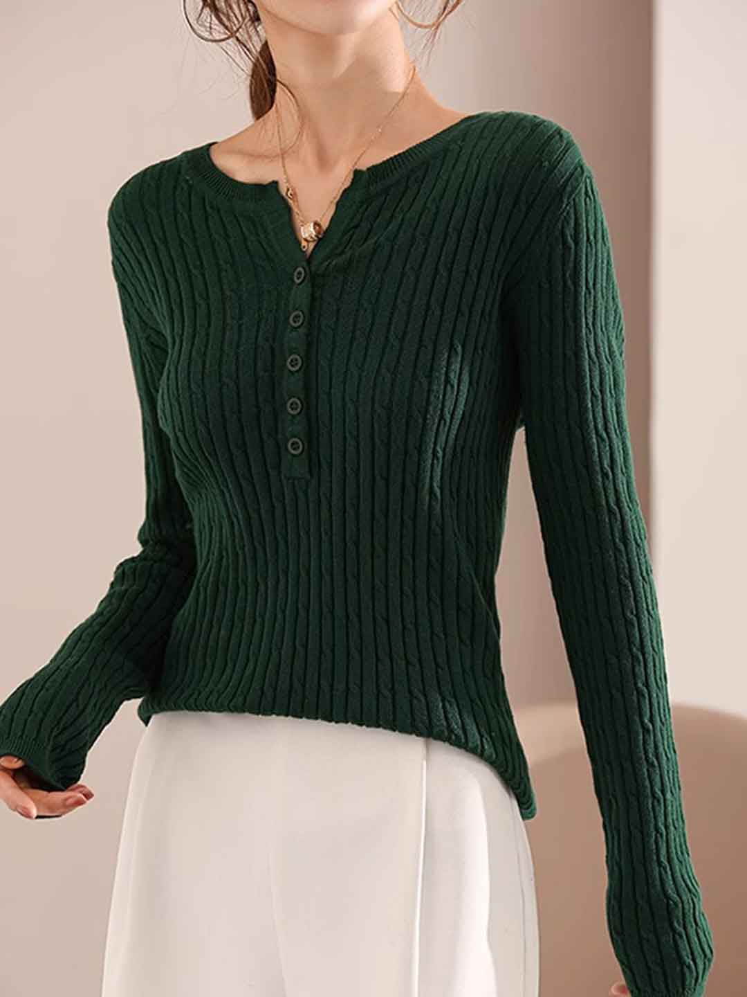 Bella Classic V-Neck Solid Color Knitted Sweater